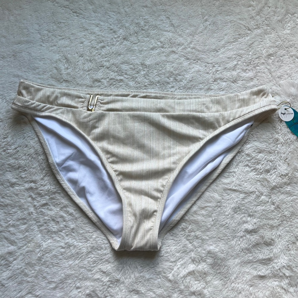 Mynah Womens XXL White Gold Metallic Ribbed Hipster Bikini Bottoms MNSBP141 NEW